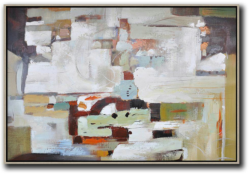 Abstract Painting Extra Large Canvas Art,Oversized Horizontal Contemporary Art,Acrylic Painting On Canvas,White,Grey,Dark Red.Etc